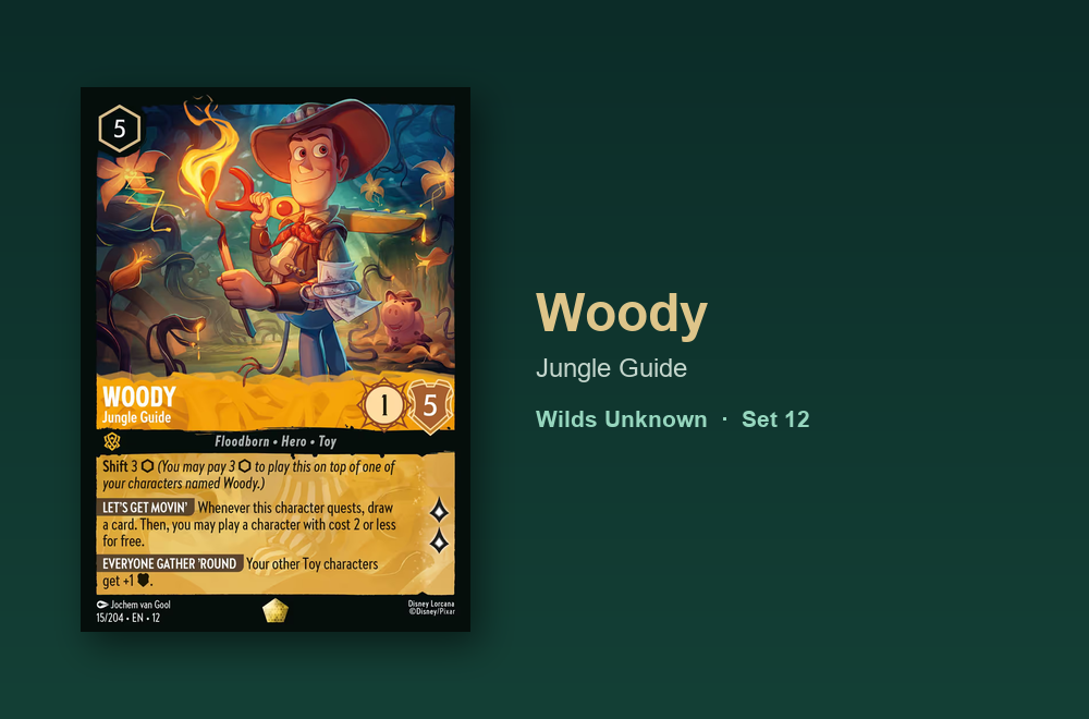Woody, Jungle Guide, from the Toy Story-themed Lorcana set